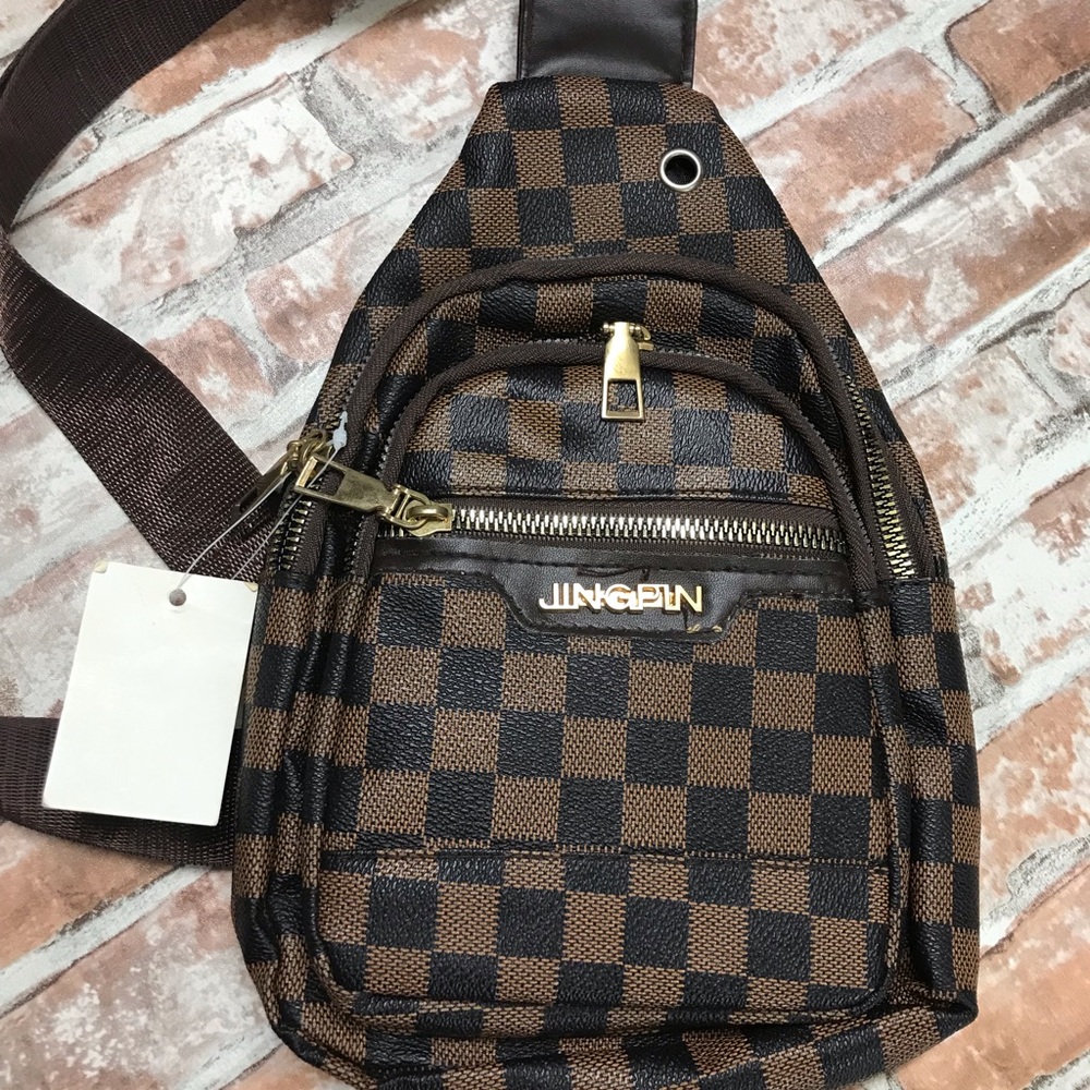Brown Checkered UNISEX SLING Bag BROWN COLOR - Picture 4 of 7